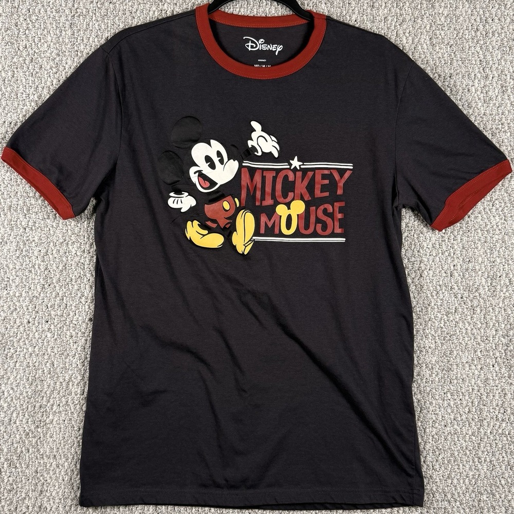 Disney Mickey Mouse Ringer T Shirt Womens Medium Black Red Graphic Tee